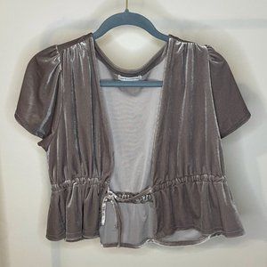 Urban Outfitters (UO) - Silver Goldie Velvet Tie Front Crop-Top